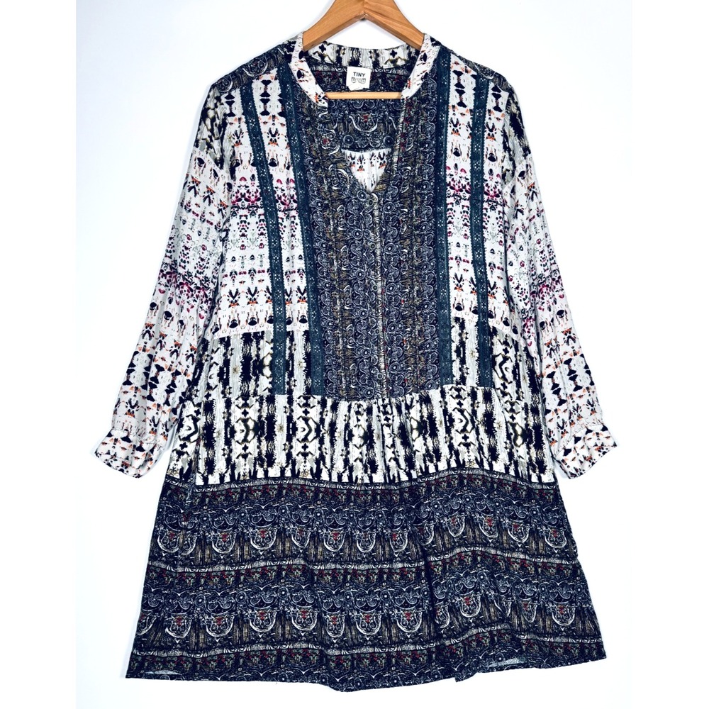 Anthropologie Tiny Mollie Tunic Dress Large Petite Ivory Boho Floral Patchwork